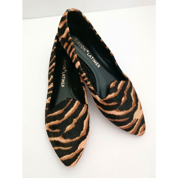 Gibson Latimer Leopard Print Calf Hair Leather Ballet Flat Point Toe 7M - Picture 1 of 10